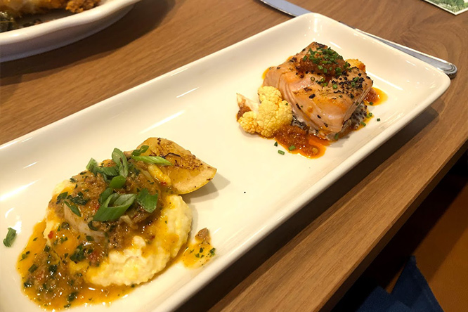 Tupelo Honey Shrimp and Grits & Grilled Patagonian Salmon